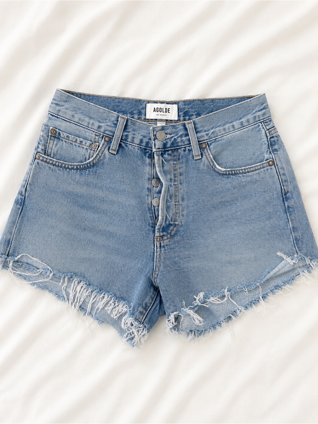 Agolde Distressed High Rise Denim Cutoff Shorts Light Wash Size 24